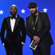 Desus Nice, left, and The Kid Mero present the award for best animated feature at the 25th annual Critics’ Choice Awards on Sunday, Jan. 12, 2020, at the Barker Hangar in Santa Monica, Calif.